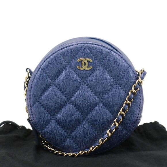 CHANEL  Round Clutch with Chain Mini Quilted Iridescent Caviar Leather Crossbody - Picture 3 of 15